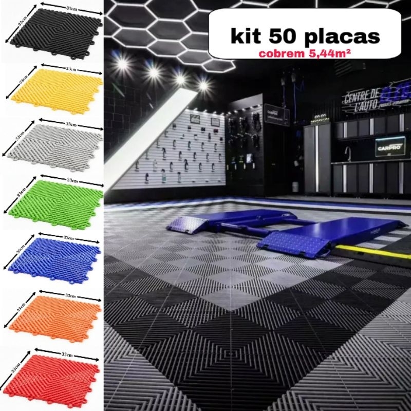 kit 50 placas 33x33cm  piso modular - 5,44m²