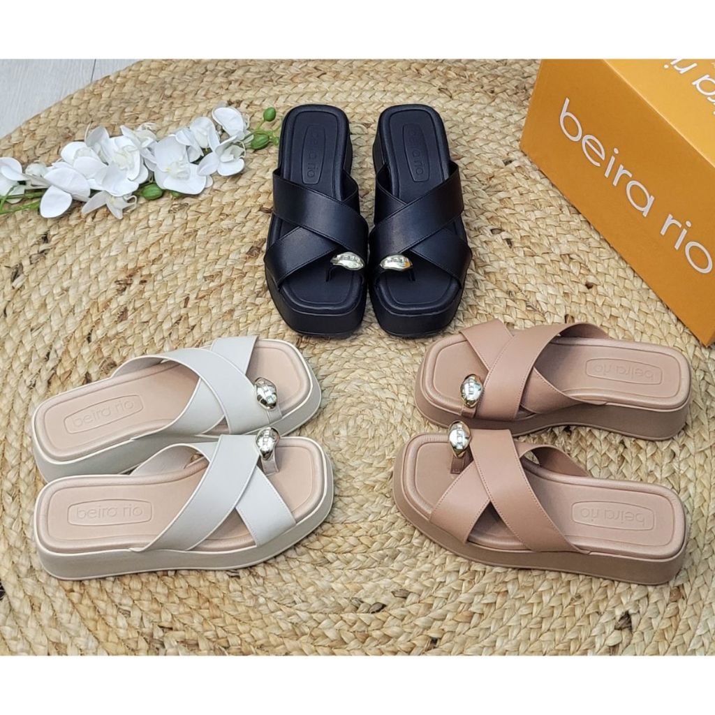 Sandália Feminina Tamanco com Tiras Cruzadas detalhe Dourado em Oferta na Shopee