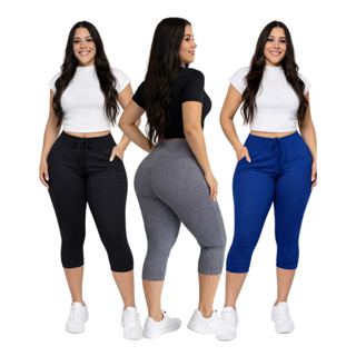 Kit 3 Calças capri feminina Cintura alta com elastano Corsário canelada em Oferta na Shopee