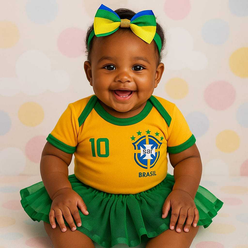 Kit Body Bebê Menina Brasil Futebol mesversario tematico Amarelo Verde Conjunto Infantil
