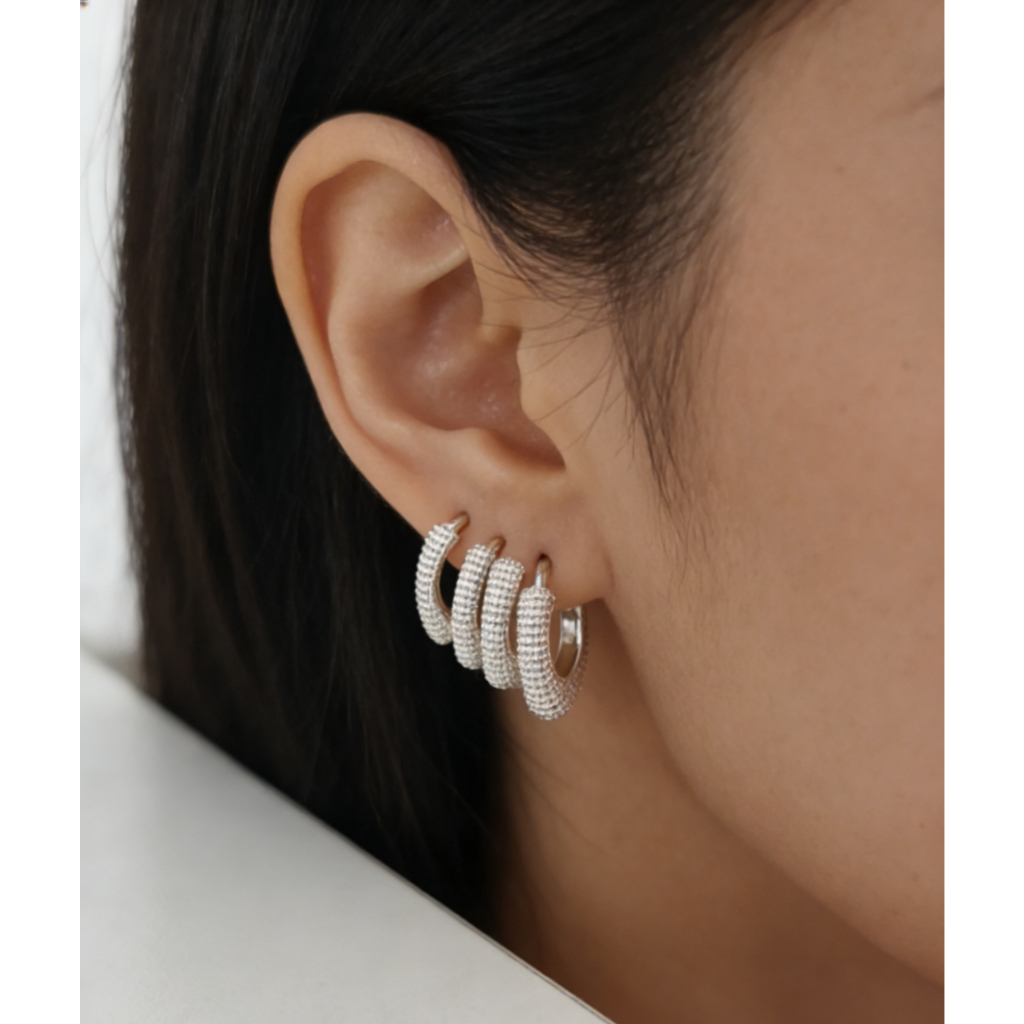 Trio de brincos de argola banhados a prata925 ouro18k em Oferta na Shopee