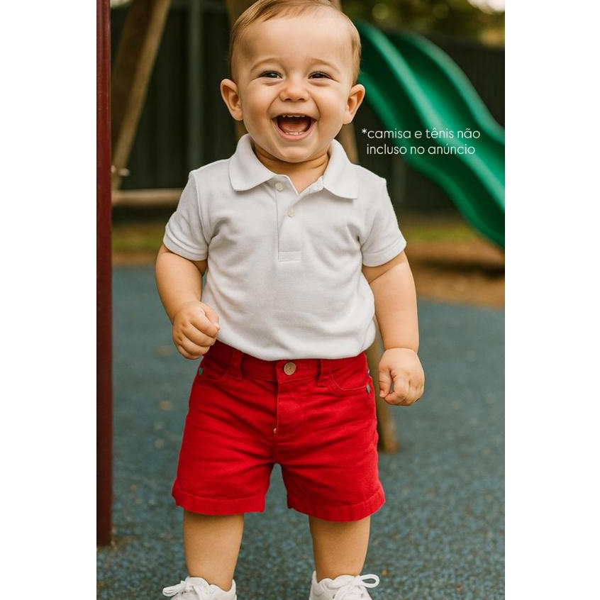 BERMUDA VERMELHA NATAL EM BRIM SARJA BEBÊ INFANTIL COLOR SHORT MENINO MASCULINO COM REGULAGEM em Oferta na Shopee