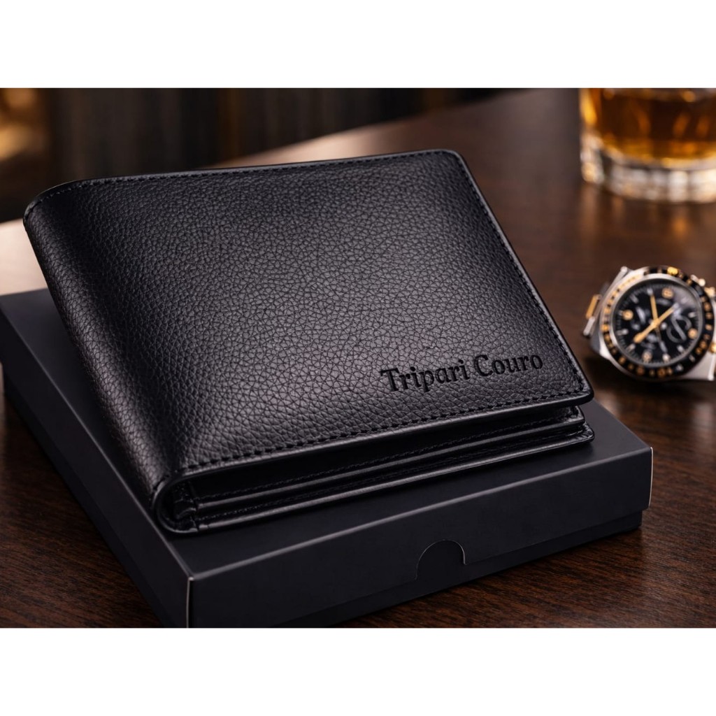 Carteira couro legítimo masculina super completa tripari couro porta moedas caixa presente Ref 301 em Oferta na Shopee