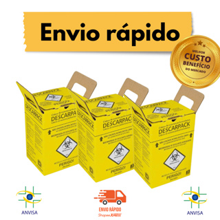 Coletor Perfurocortante Descarpack  1,5L / 3L / 7L / 13L / 20L - Descarte de Materiais Cortantes em Oferta na Shopee