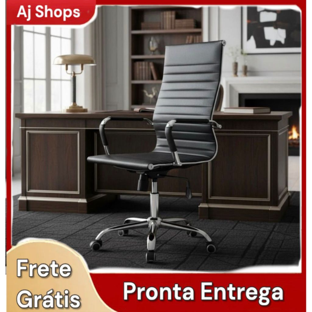Cadeira De Escritório Executiva Presidente Giratória Com Encosto Reclinável Estofado Couro Sintétic em Oferta na Shopee