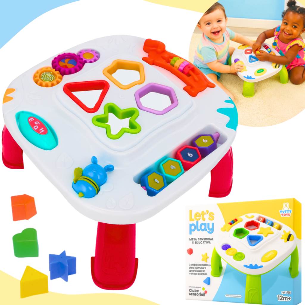 Mesinha Didática Infantil Educativa Sensorial Mesa Divertida Atividades Interativas Formas Encaixar
