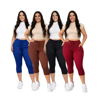Kit 4 Calças capri feminina Cintura alta jogger com elastano Corsário canelada em Oferta na Shopee