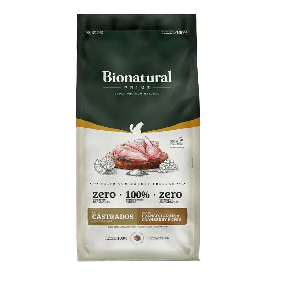 Ração Bionatural Prime para Gatos Castrados sabor Frango 20 KG