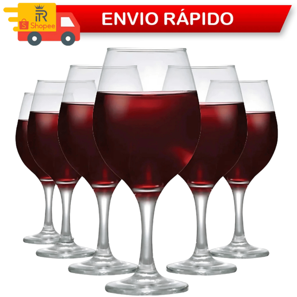 Jogo 6 Taças para Vinho Festas Drinks Coquetel Bar Lounge Festa Linha Luxo Premium Casa 490ml