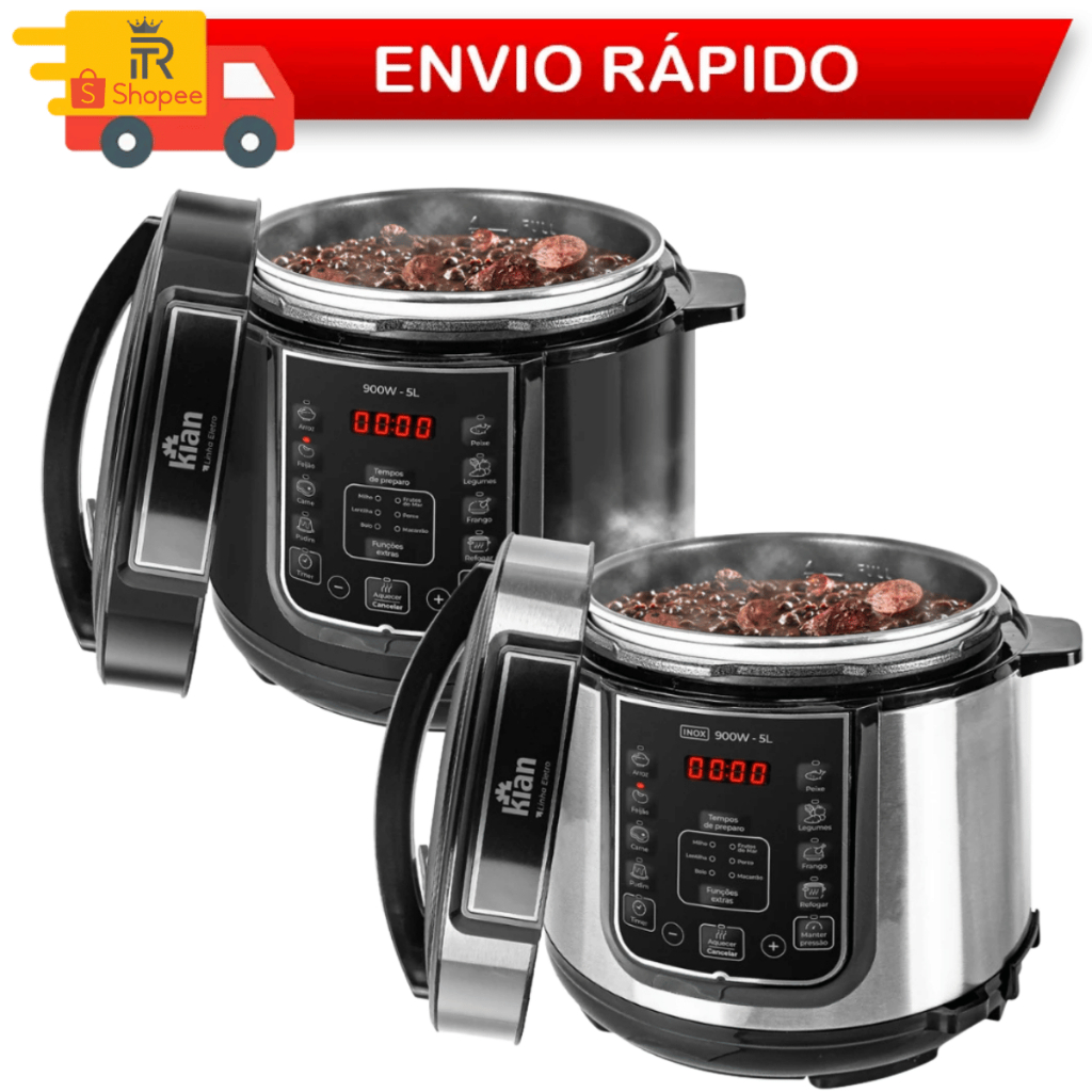 Imagem Panela De Pressão Eletrica Digital Para Cozimento Casa Cozinha Aço Inox Resistente 5L 900W - Kian