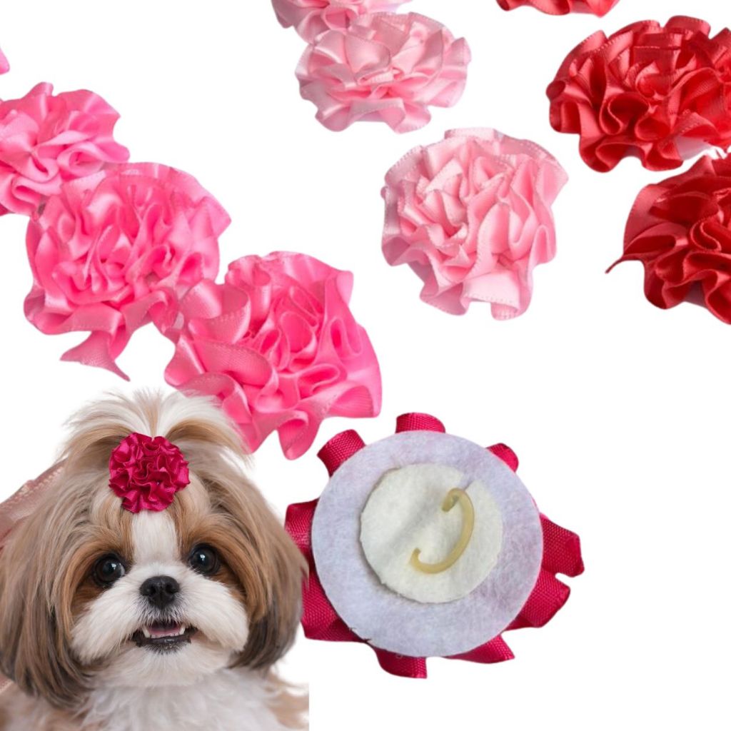 GARGANTILHA E/OU LAÇO Pet Flor Cetim 4cm para Cachorros