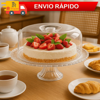 Boleira Prato Vidro Com Pé Tampa Casa Cozinha 32cm Porta Bolo Confeitaria Padaria Gourmet Luxo em Oferta na Shopee