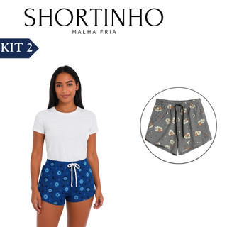 Kit 2 Shortinho Malha Fria estampado Super Fresquinho ideal uso diário descanso dormir