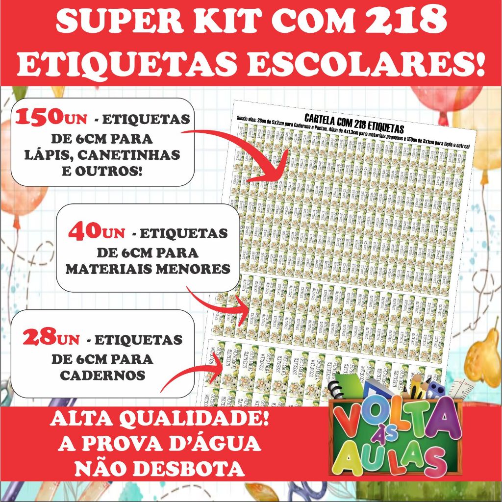 SUPER KIT com 218 Etiquetas Escolares Personalizadas  - A prova d'água - Adesivo Escolar Não desbota em Oferta na Shopee