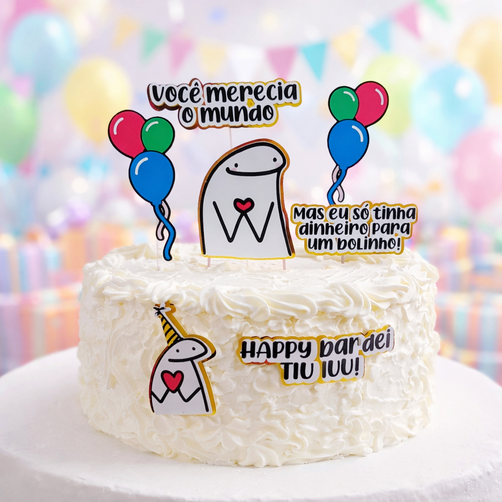 ENVIO RAPIDO - Topo de bolo Tema Flork Meme Bolinho Aniversário Topper Decoração Enfeite de bolo