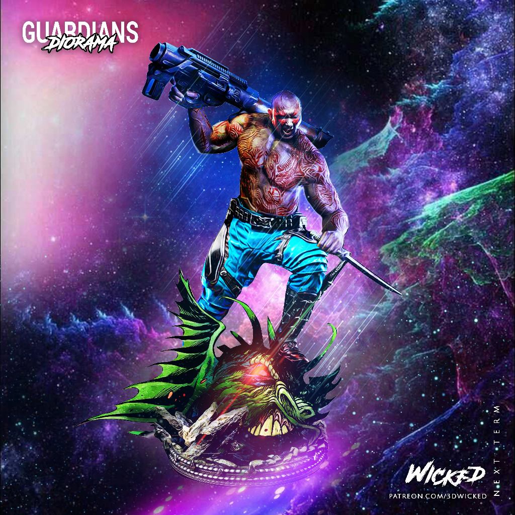 Figure Drax o Destruidor 30cm  -  Guardiões das Galáxias - Marvel em Resina 3D Pintada à Mão