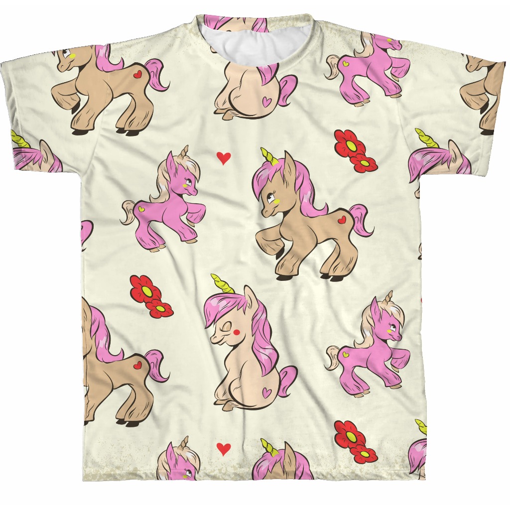 Camiseta Infantil Desenho Animado Unicórnios Coloridos