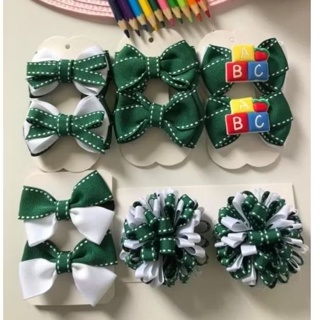 kit Laço Cabelo Escolar Verde e Branco Volta as Aulas em Oferta na Shopee