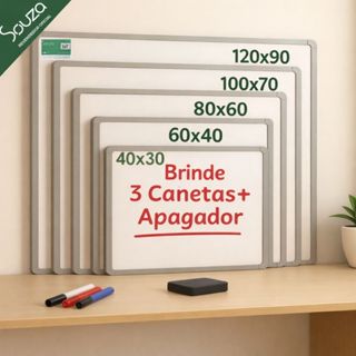 Lousa Branca Quadro Branco + 3 Marcadores e 1 Apagador Moldura De Aluminio Didática Multiuso em Oferta na Shopee