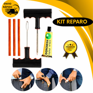 Kit Reparo Para Carro E Moto Pneu Sem Câmara Macarrão Ferramentas Cola Remendo Emergência