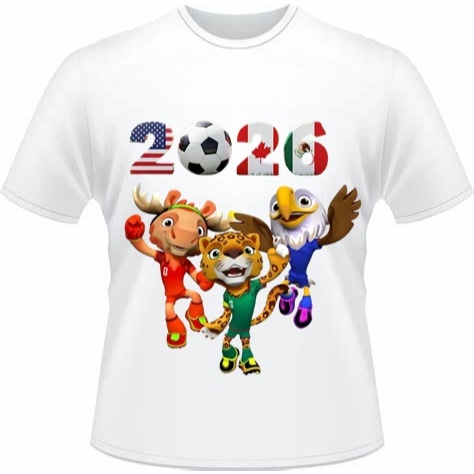 T-shirt Camisa Unissex Básica Mascote Copa do Mundo 2026 Confortável 100% Algodão