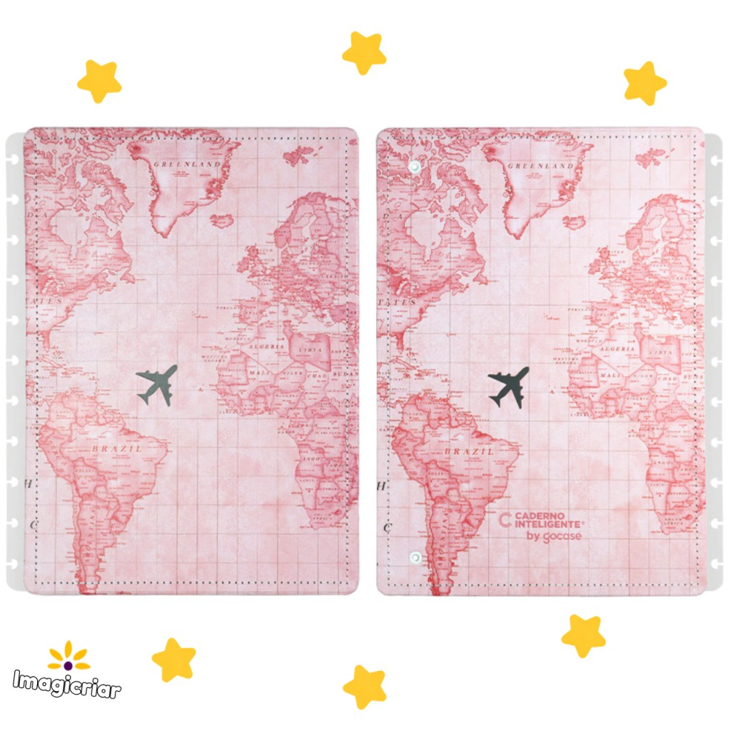 Capa e Contracapa Mapa Mundi Rosa by GoCase para Caderno Inteligente | Tamanho A5, Médio ou Grande em Oferta na Shopee