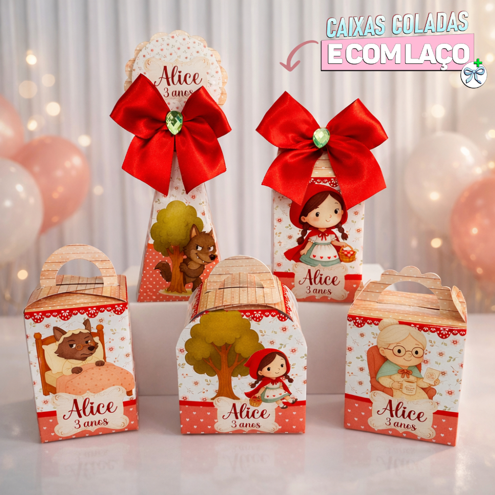 Kit Caixas Chapeuzinho Vermelho Personalizada + BRINDE /Lembrancinha de Festa /Aniversário