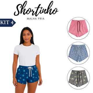 Kit 04 Shortinhos Feminino estampados Malha Fria Super Conforto uso diário casa dormir