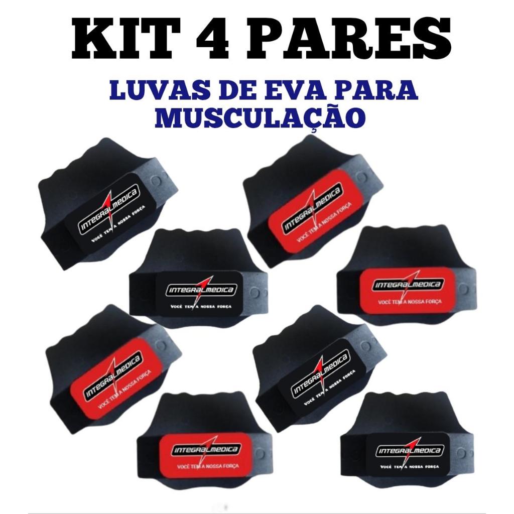 KIT 4 PARES, luvas de EVA para musculação/ protetor palmar/academia/anti-calos. Modelo integral, 2 pretas e 2 vermelhas.