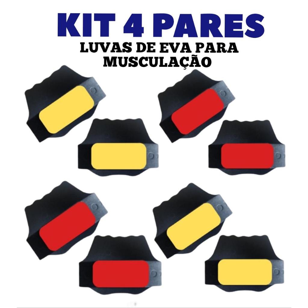 KIT 4 PARES, luvas de EVA para musculação/ academia/ protetor palmar. 2 amarelas e 2 vermelhas