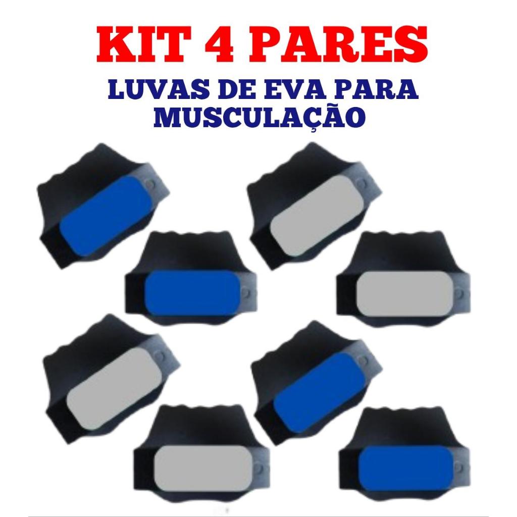 KIT 4 PARES, luvas de EVA para musculação/ protetor palmar/academia/anti-calos 2 azul e 2 cinza