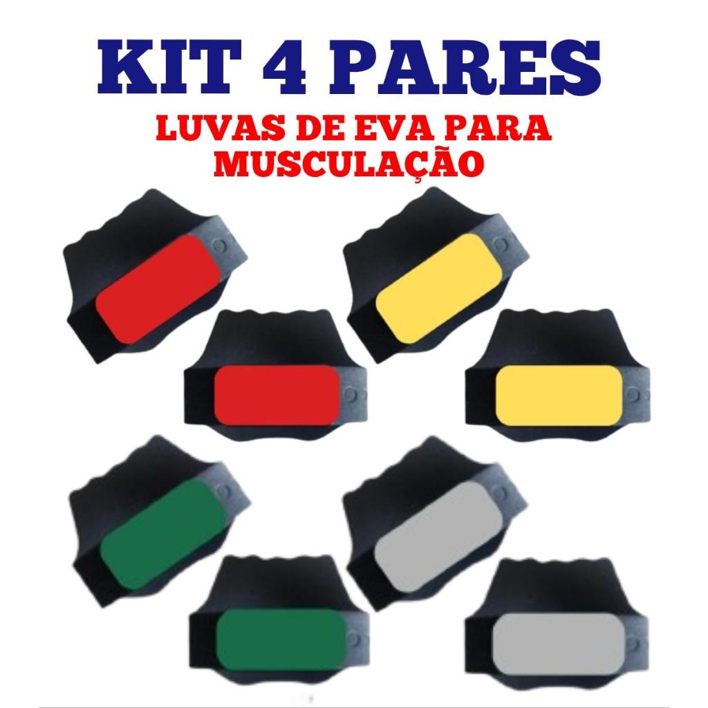 KIT 4 PARES, luvas de EVA para musculação/ protetor palmar/academia/anti-calos 1 vermelha,1 amarelo,1 verde,1 cinza.