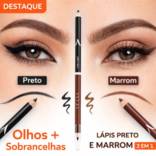 Lápis Vivai 2 em 1 Duas Pontas Olhos e Sobrancelhas Preto e Marrom Alta Pigmentação + Apontador em Oferta na Shopee