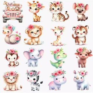 Kit DTF 16 Apliques Safari Termocolante Meninos E Menina Aplicar Em Qualquer de Tecido Transfer de Estampa Ursos animais em Oferta na Shopee