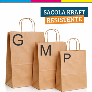 Sacola Lisa com alça Papel Kraft - P, M, G ou GG C/ 100 50 ou 25 unidades em Oferta na Shopee