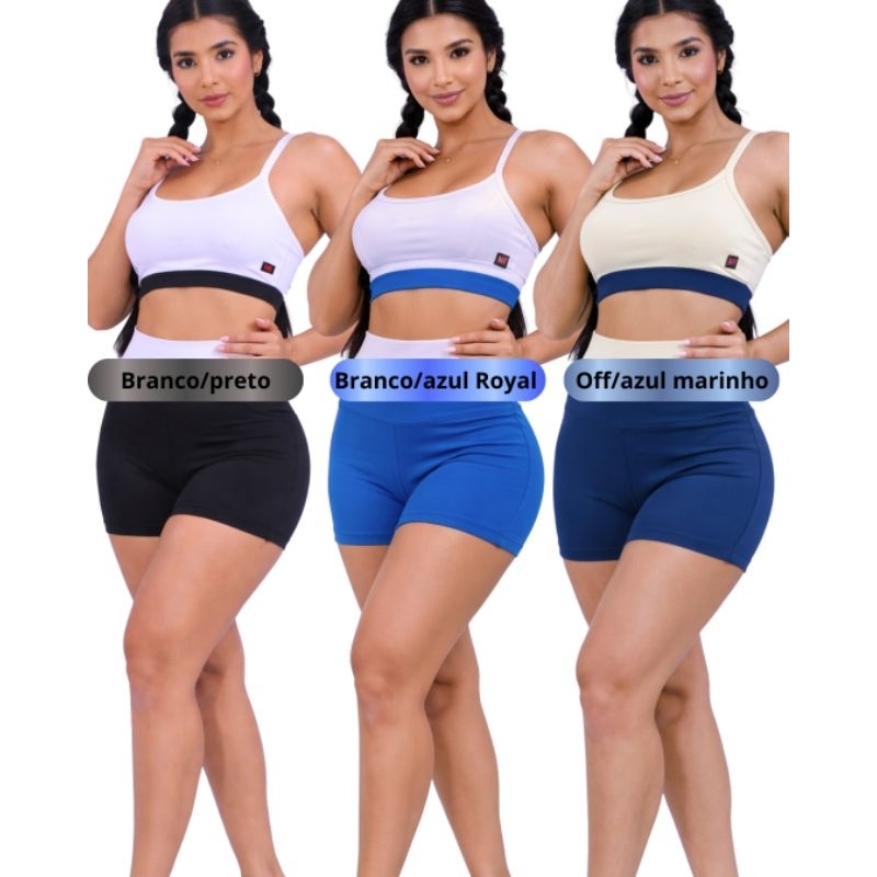 CONJUNTO FITNESS SHORT E TOP BICOLOR (MARY) em Oferta na Shopee