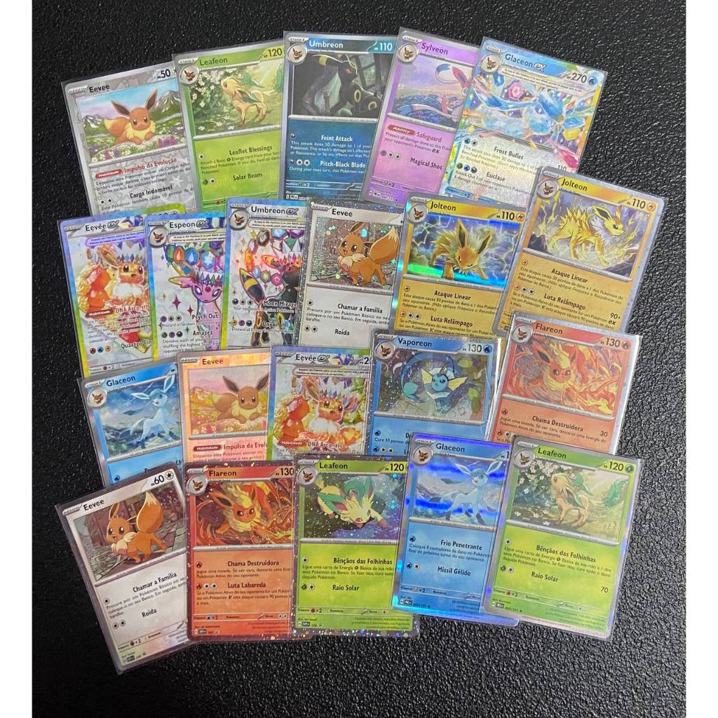 Cartas Evoluções do Eevee Pokémon TCG Originais Vaporeon, Jolteon, Flareon, Espeon, Umbreon, Leafeon, Glaceon e Sylveon