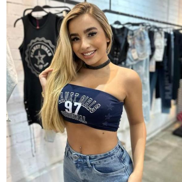 Top  faixa cropped com strass planet girls em Oferta na Shopee