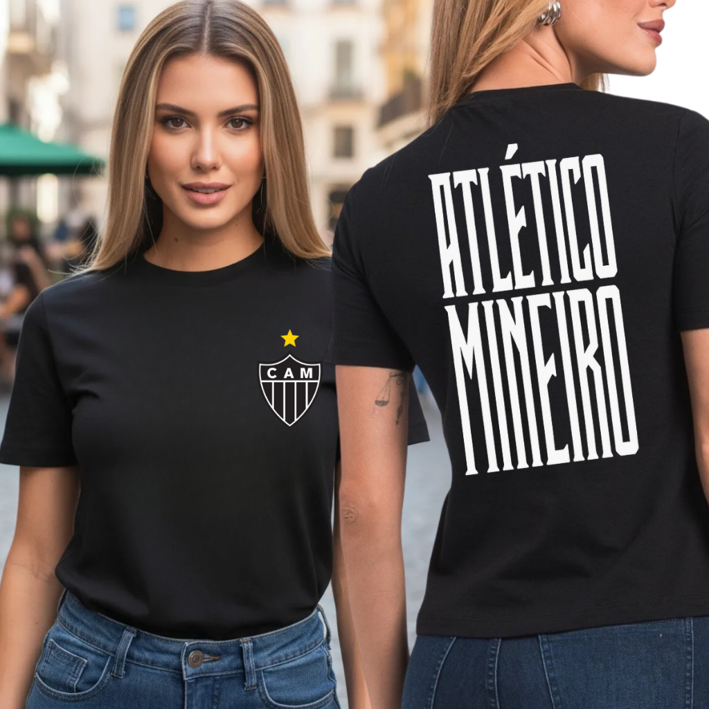 Camisa Camiseta Time Galo Alvinegro Esporte Cluble 100% Algodão Premium Frente e Costas