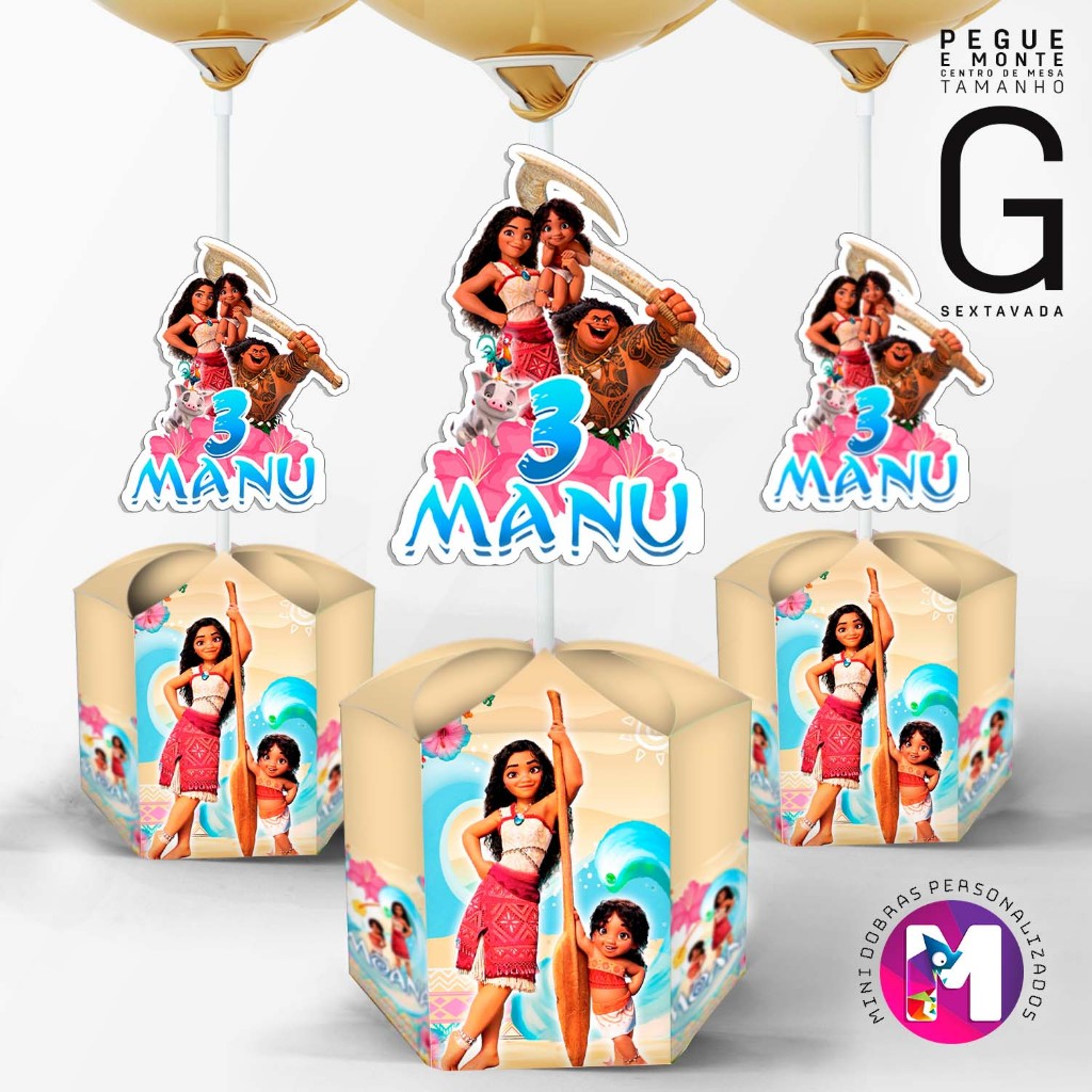 Centro de Mesa MOANA - Caixa Sextavada - Tamanho G - Personalizado (PEGUE E MONTE)
