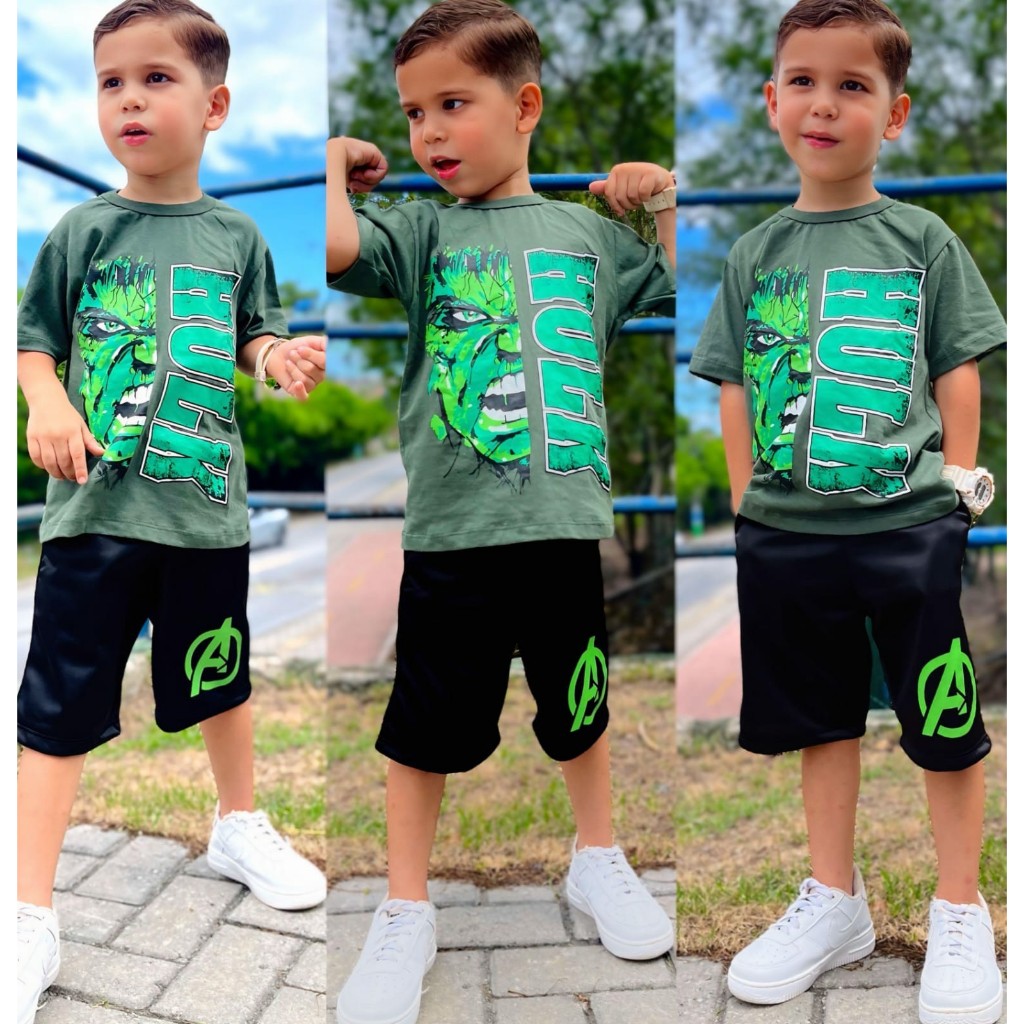 CONJUNTO INFANTIL MENINO VERÃO HULK SONIC HOMEM ARANHA BATMAN MICKEY MASCULINO LINDO CAMISA E BERMUDA  2  A 14 ANOS