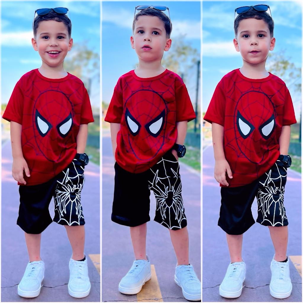 CONJUNTO INFANTIL VERÃO HOMEM ARANHA SONIC BATMAN HULK MICKEY MENINO JUVENIL MASCULINO CAMISA E SHORT 2 A 14