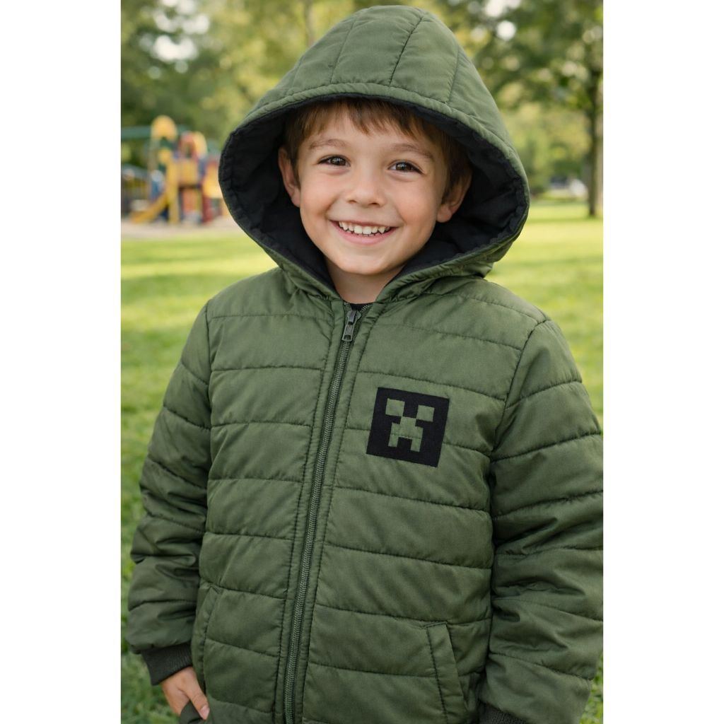 Jaqueta Minecraft Infantil Puffer Forro de Fibra Outono - Inverno  Menino Minecraft  - Blusa de frio menino