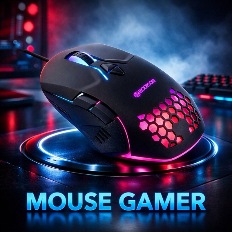 Mouse Gamer Profissional LED RGB 8 Botões 2750 DPI USB Avago 5050 Cabo 1,8m Switch: Omron