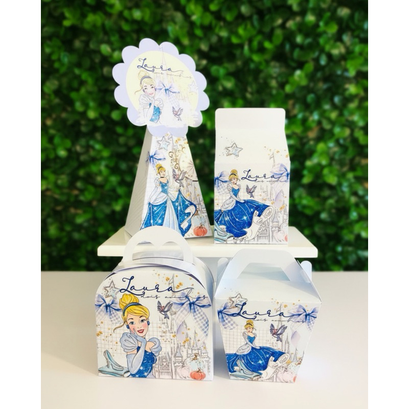 KIT FESTA LEMBRANCINHAS CAIXINHAS PERSONALIZADAS CINDERELA (PEGUE E MONTE) | DECORAÇÃO DE MESA