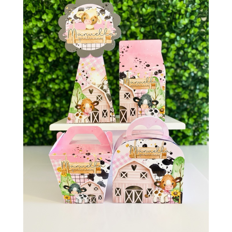 KIT FESTA LEMBRANCINHAS CAIXINHAS PERSONALIZADAS FAZENDINHA MENINA (PEGUE E MONTE) | DECORAÇÃO DE MESA