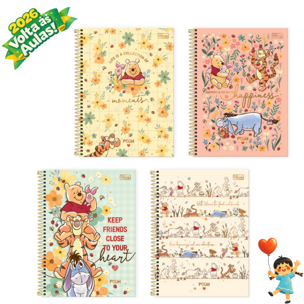 Caderno Espiral Capa Dura Universitário Winnie The Pooh  -1 Matéria 80 Folhas -10 Matéria 160 Folhas Tilibra 2026 em Oferta na Shopee