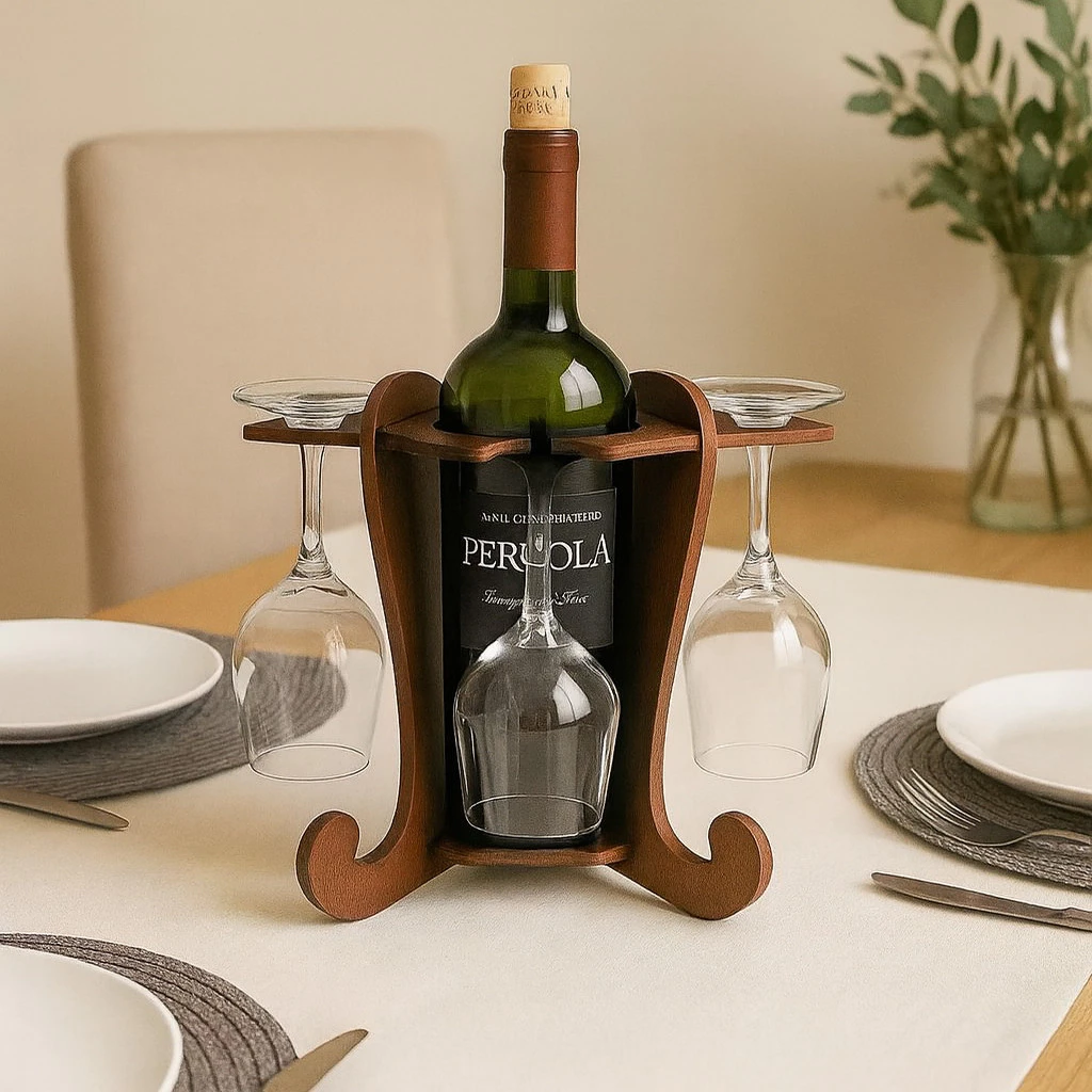 Adega de Vinhos Preta com Suporte para 4 Taças Elegância Praticidade Bancada Mesa Mdf — imagem 1