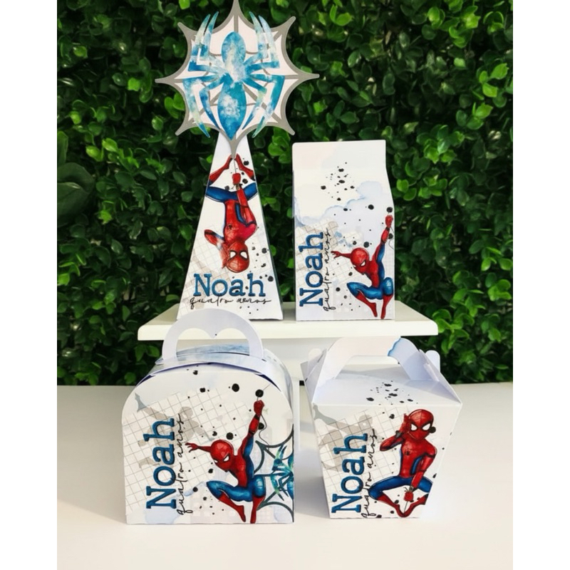 KIT FESTA LEMBRANCINHAS CAIXINHAS PERSONALIZADAS HOMEM ARANHA (PEGUE E MONTE) | DECORAÇÃO DE MESA