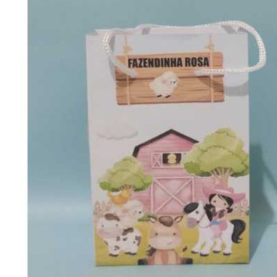 Sacolinha Surpresa Personalizada & Lembrancinha para Festas - Tema: FAZENDINHA ROSA 1-  PEGUE & MONTE.